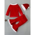 thumbnail image 3 of Franhais 3Pcs Christmas Sets for Grils Long Sleeve Round Neck Tops + Solid Color Flared Pants + Hat, 3 of 7