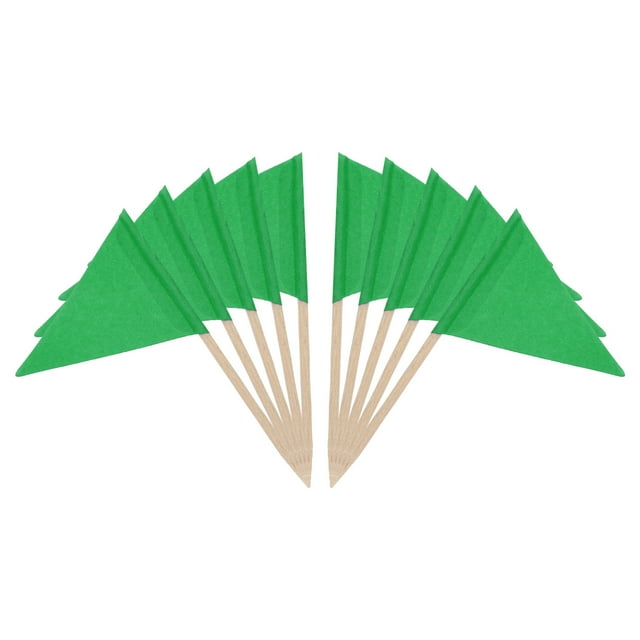 100 Pcs Palillos de bandera decoraciones para pasteles marcadores de queso decoraciones de fiesta color verde