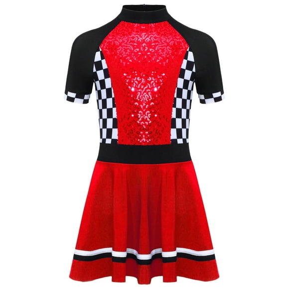 Oyolan Speed Race Car Driver Dress for Girls Kids Sequins Tutu Dress Sparkly Glitter Racer Dresses Red 8