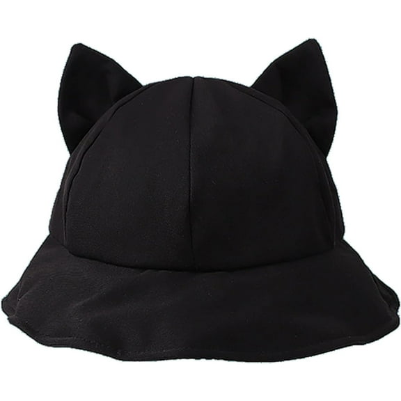 Ladies Cat Ears Bucket Hat Solid Color Fisherman Hat for Women Folding Sun Hat Y2K Style