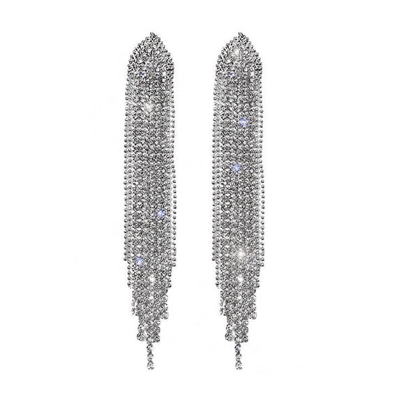 UDIYO 1 Pair Women Earrings Shiny Rhinestone Tassel All Match Dangle Earrings for Gift