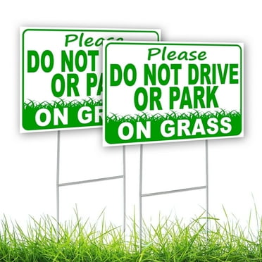 Dimarongton 2 PC 8x12 in, Please Do Not Drive or Park on Grass Yard Signs, Grass, Green/White