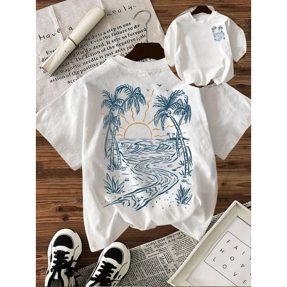 Women Letter Print Casual Loose Fit Round Neck Short Sleeve T-Shirt, Summer