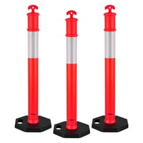 VEVOR 3 Pack Traffic Delineator Posts, 48 inches Traffic Safety Cones with Weighted Base and Reflective Strips, Heavy Duty Delineator Posts for Construction Site, Parking Lot, Crowd Control, Red