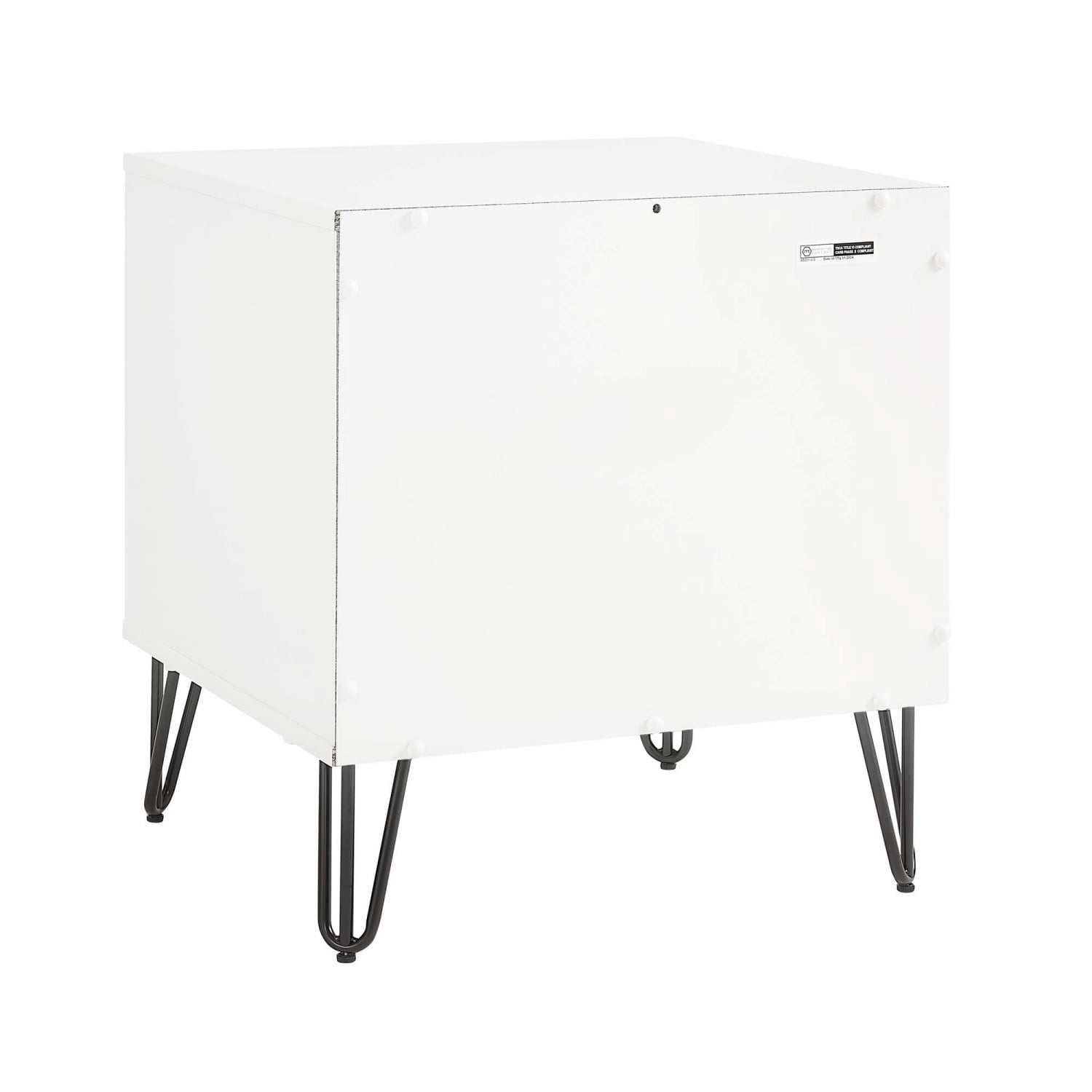Nightstand, Modern Glam Bedside Table with 1 Drawer, Vertical Ribbed Texture, Gold Handle and Splayed Metal Legs, Storage End Table for Bedroom Living Room, Grey & White