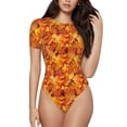 thumbnail image 1 of Fotbe Autumn Maple Leaf Pile Body de Mujer con Cuello Redondo y Mangas Cortas, Sin Mangas Ajustado, Suave, Cómodo y Básico-Large, 1 of 7