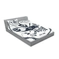 thumbnail image 2 of Ambesonne Vintage Fitted Sheet & Pillow Sham Set, Nautical Pirate Skull, Queen, Dark Blue White, 2 of 2