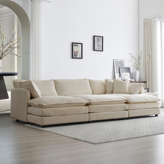 Comfortable 3 Seat With Ottomans And 2 Arm Pillows In Chenille Reversible 6 Seater Sectional Padding