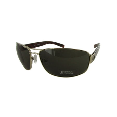 Men GU6588 Rectangular Fashion Sunglasses, Satin Gold/Green