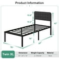 thumbnail image 6 of Maenizi Twin XL Bed Frame with Upholstered Headboard, 16 inch Twin XL Metal Bed Frames, Steel Slat Support, Noise Free, No Box Spring Needed, Easy Assembly, Black, 6 of 6