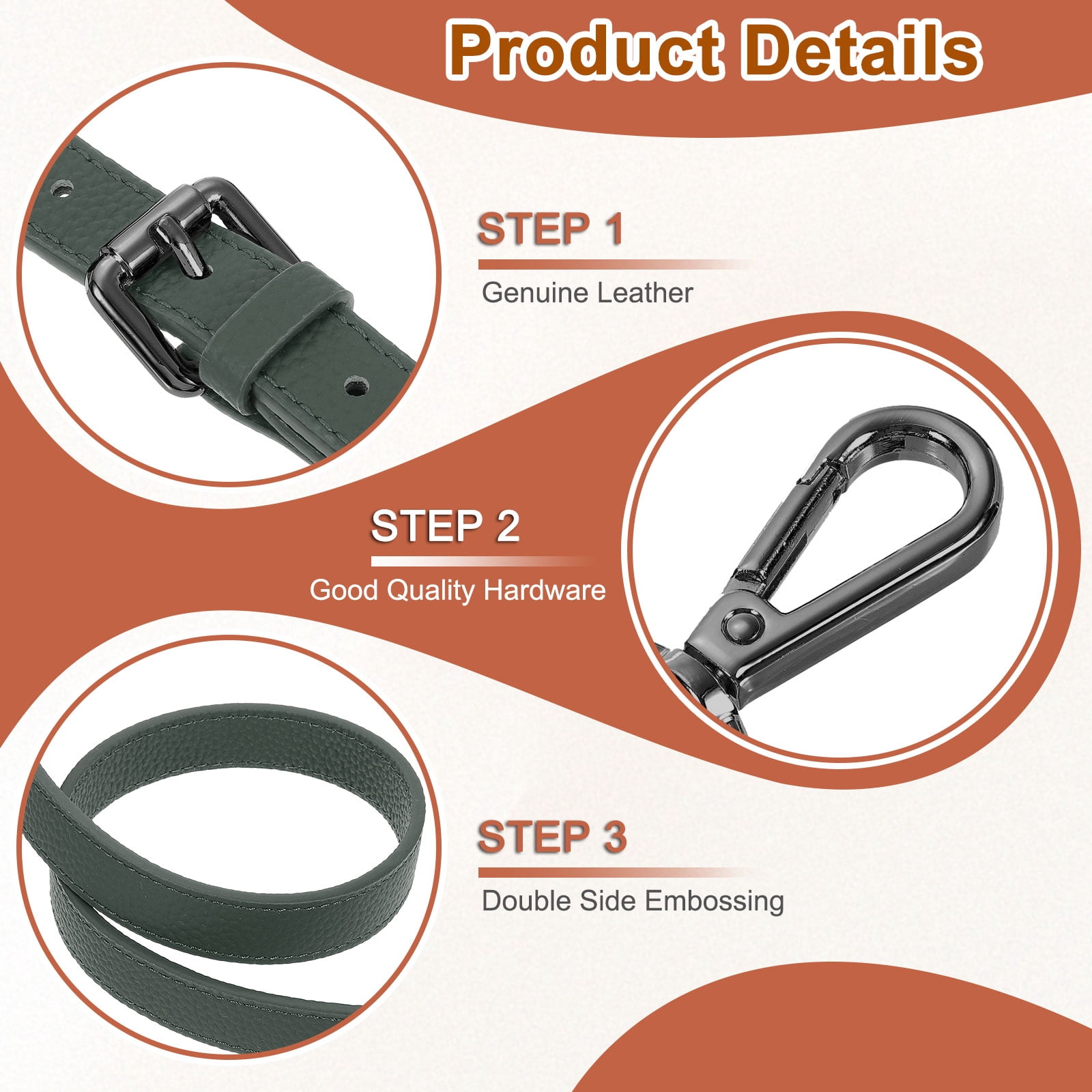0.6" Genuine Leather Purse Strap for Bag (Almond Green, Black Buckle)