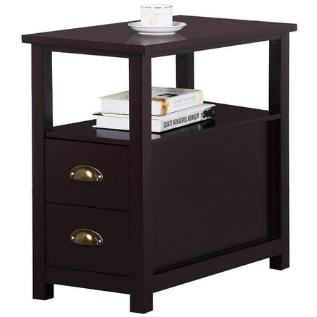 - UBesGoo End Table Shelf Narrow Nightstand Side Chair Living Room Furniture Brown