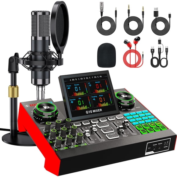 Paquete de Micrófono para Podcast tenlamp P15 con Mesa de Sonido en Vivo