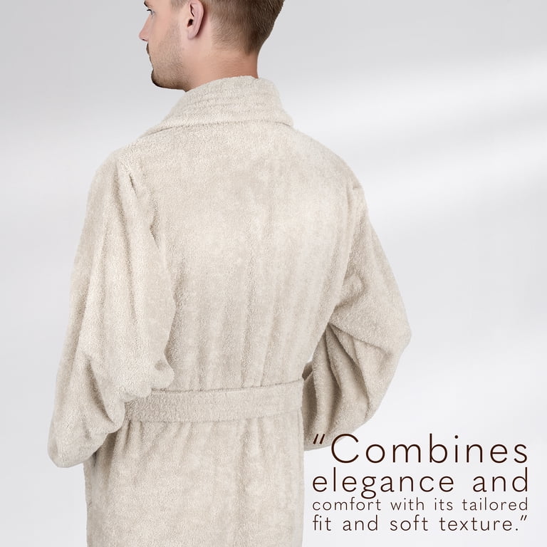 American Soft Linen Men's Cotton Bathrobe, Beige photo 6