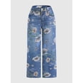 thumbnail image 5 of Floral Print Wide Leg Pants for Women Trendy Mid Rise Boho Ankle Cute Jeans Light Blue L, 5 of 8