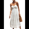 thumbnail image 2 of Vestido Bohemio de Encaje de Crochet para Mujer, Color Liso, con Tirantes Finos para Vacaciones de Verano. L, 2 of 10