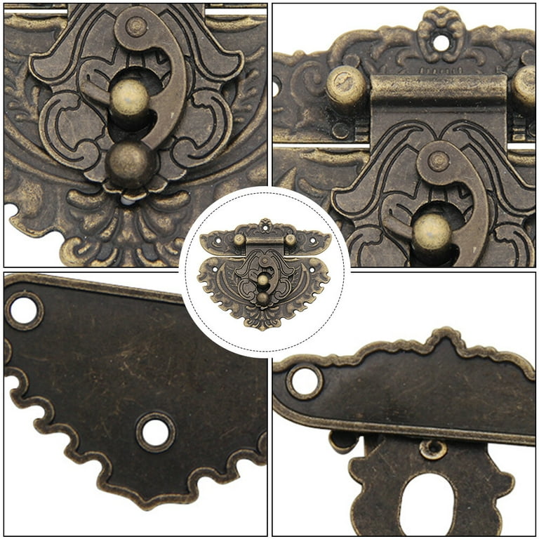 2Pcs Antique Jewelry Box Panel Buckle Gift Box Lock Box Hook Lock (Bronze)  