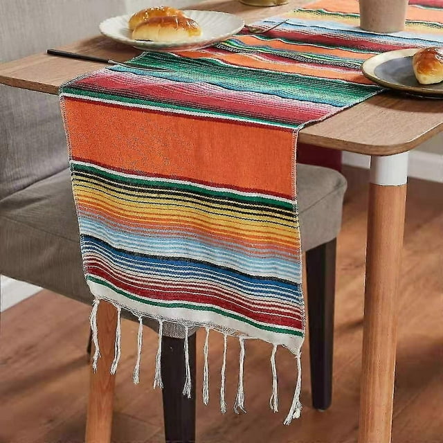 Mexican Table Runner, 35 X 215cm Mexican Serape Table Runner, Woven Table Runner For Mexican Party Wedding Decorations Outdoor Picnics Dining Table Bi