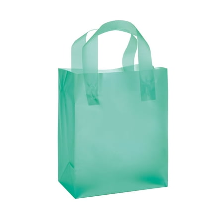 Medium Aqua Frosted Plastic Shopping Bags - 8&quot; x 5&quot; x 10&quot; - Case of 100 - www.strongerinc.org