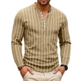 thumbnail image 2 of GrmtClth Shirts for Men Slim Fit Vertical Striped Tops Work Button Tee Trend Long Sleeve Blouses Henley Khaki XL, 2 of 4
