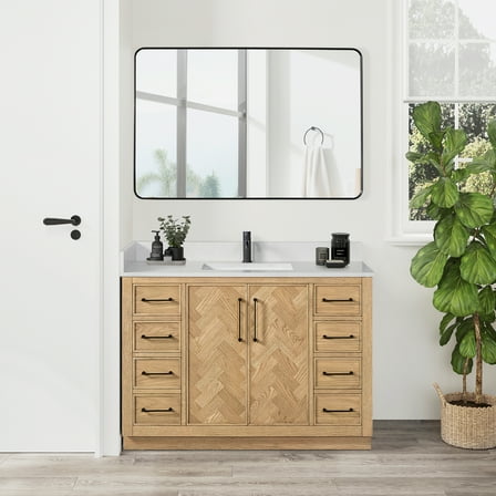 Vinnova Design Jakarta 48" Freestanding Single Bath Vanity in Oak Weathering Light Brown
