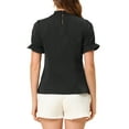 thumbnail image 3 of Allegra K Women's Chiffon Lace Panel Stand Collar Puff Sleeve Blouse Top M Black, 3 of 6