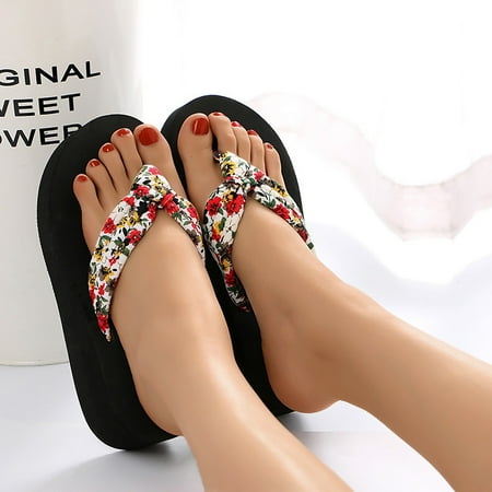 

Cathalem Pep Step Sandals for Women Women Wedge Heel Thick Bottom Floral Flip Flops Beach Flip Flops Fashion Summer Casual Sandal Beige 8.5