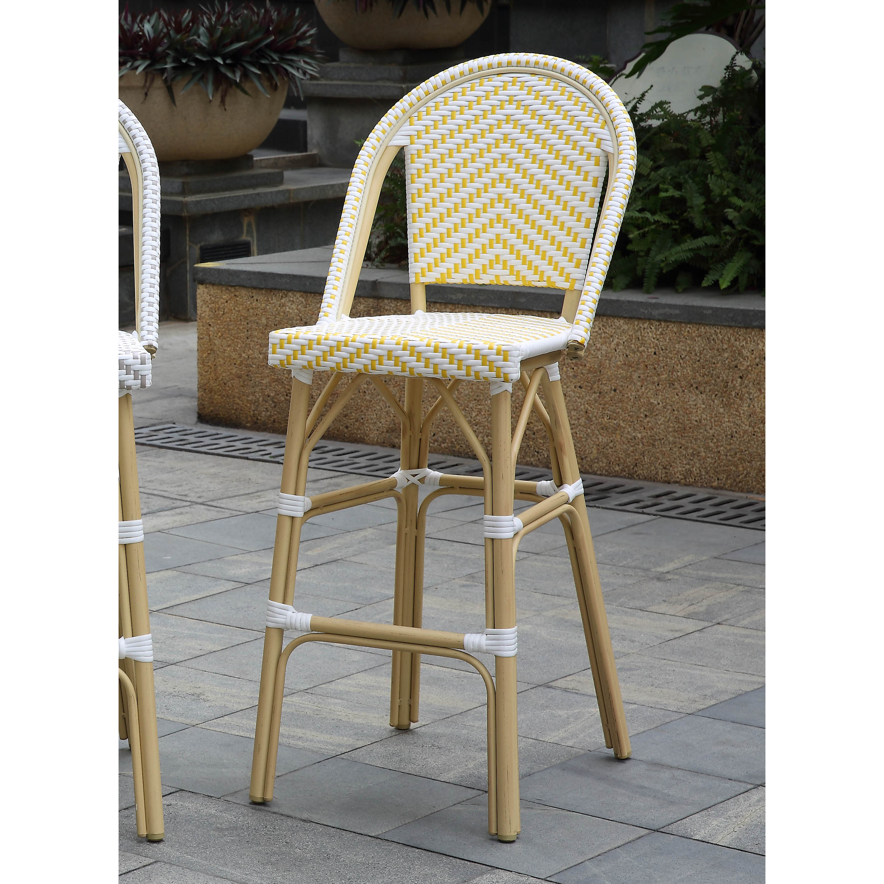Furniture of America Cruz Outdoor Bar Stool - Yellow and Natural Tone, 2 Pack