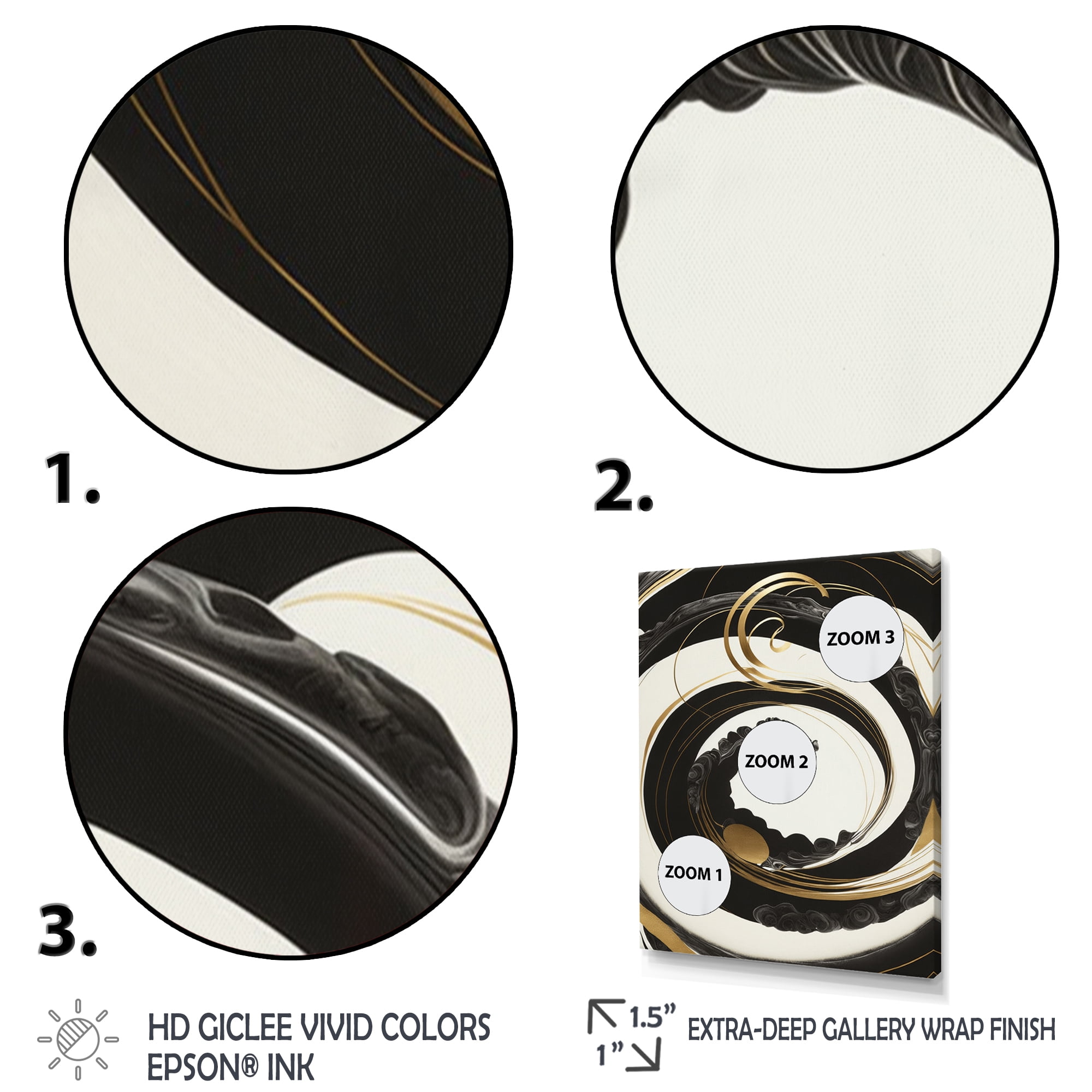 Designart Black, Silver And Gold Blending Swirls VI Canvas Wall Art