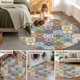 thumbnail image 5 of Round Rugs 8Ft, Vintage Mediterranean Round Area Rug Washable Indoor Throw Carpet, Blue and Yellow Tiles Texture Large Non Slip Circle Rug for Kids Room RV Home Decor Aesthetic, 5 of 8