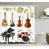 Music Decor  Collection Of Musical Instruments Symphony Orchestra Concert Composition, Bathroom Accessories, 69W X 84L Inches Extra Long, By Ambesonne
