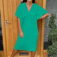 thumbnail image 4 of SMihono Fashion Women's Short Sleeve T Shirt Dresses Summer V Neck Ruched Midi Dress Casual Beach Vacation Sundresses with Pockets Green XXXL, 4 of 7