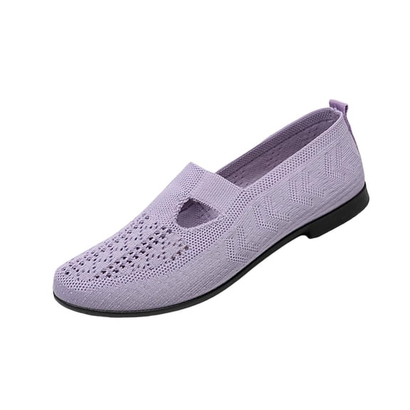 Wensltd Women Solid Color Breathable Knitted Ballet Flats Comfy Lightweight Round Toe Casual Walking Shoes