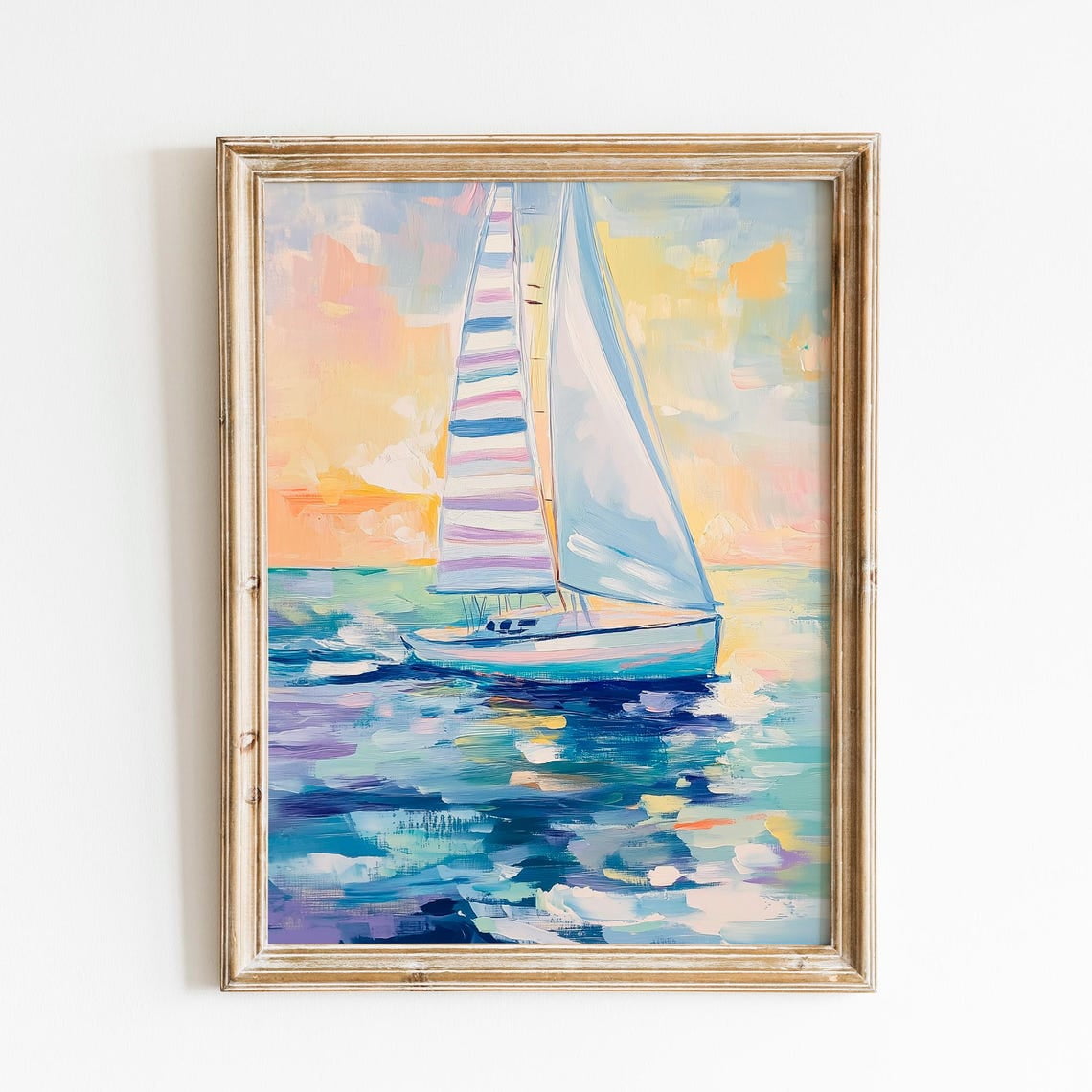 Pastel Sailboat Wall Art Print Coastal Sailing Ocean Decor