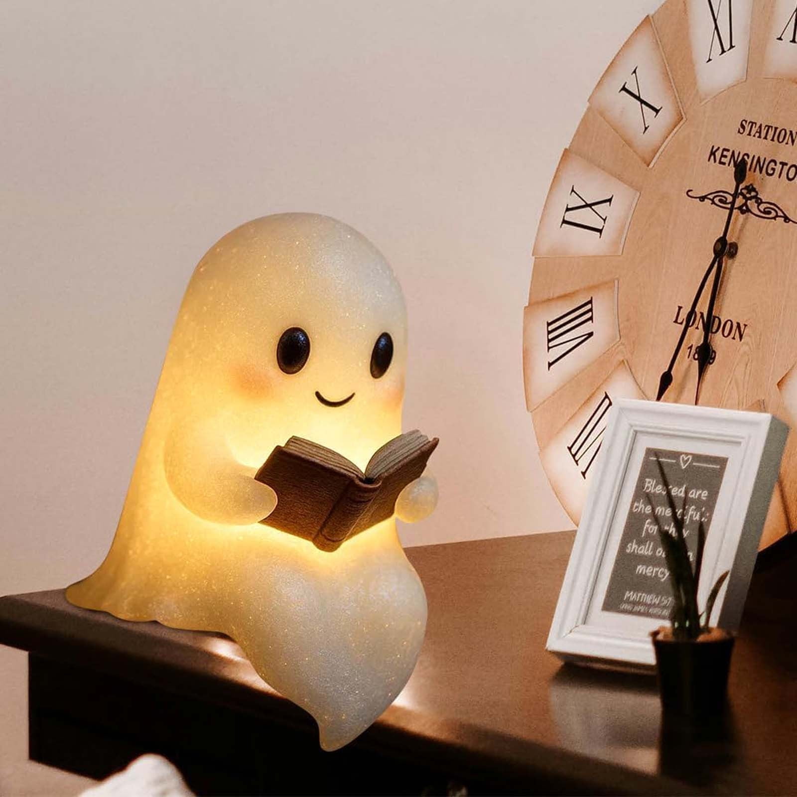 Summercome 3Pcs Cute Ghost Reading Book Lamp, Halloween Ghost Night Light, Ghost Reading Night Lights, 3D LED Night Light Halloween, Light Up Halloween Decor, for Bedroom Study Room, Readers (6inch)