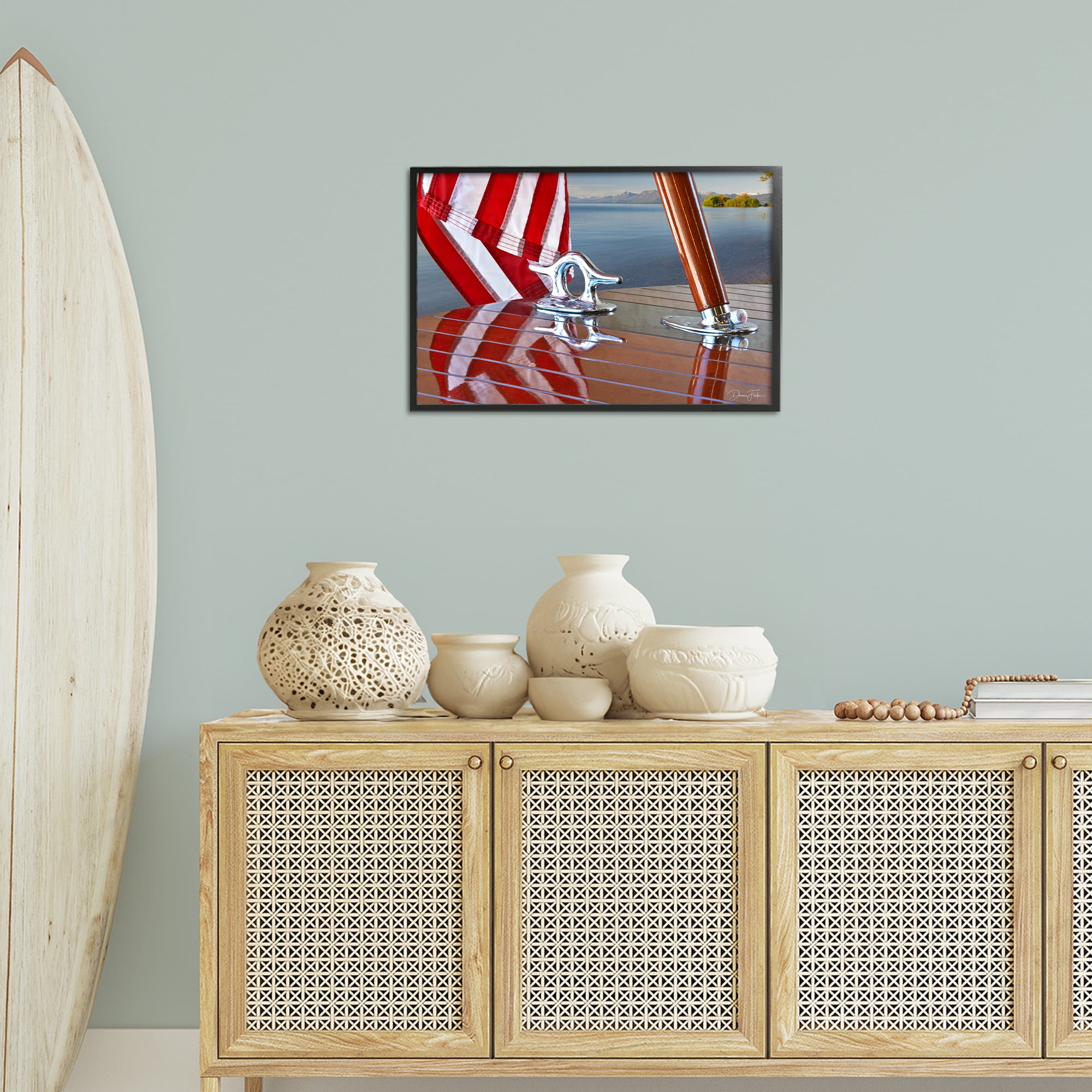 Stupell Industries Flag On Boat Hull Transportation Photography Black Framed Art Print Wall Art, 24 x 16