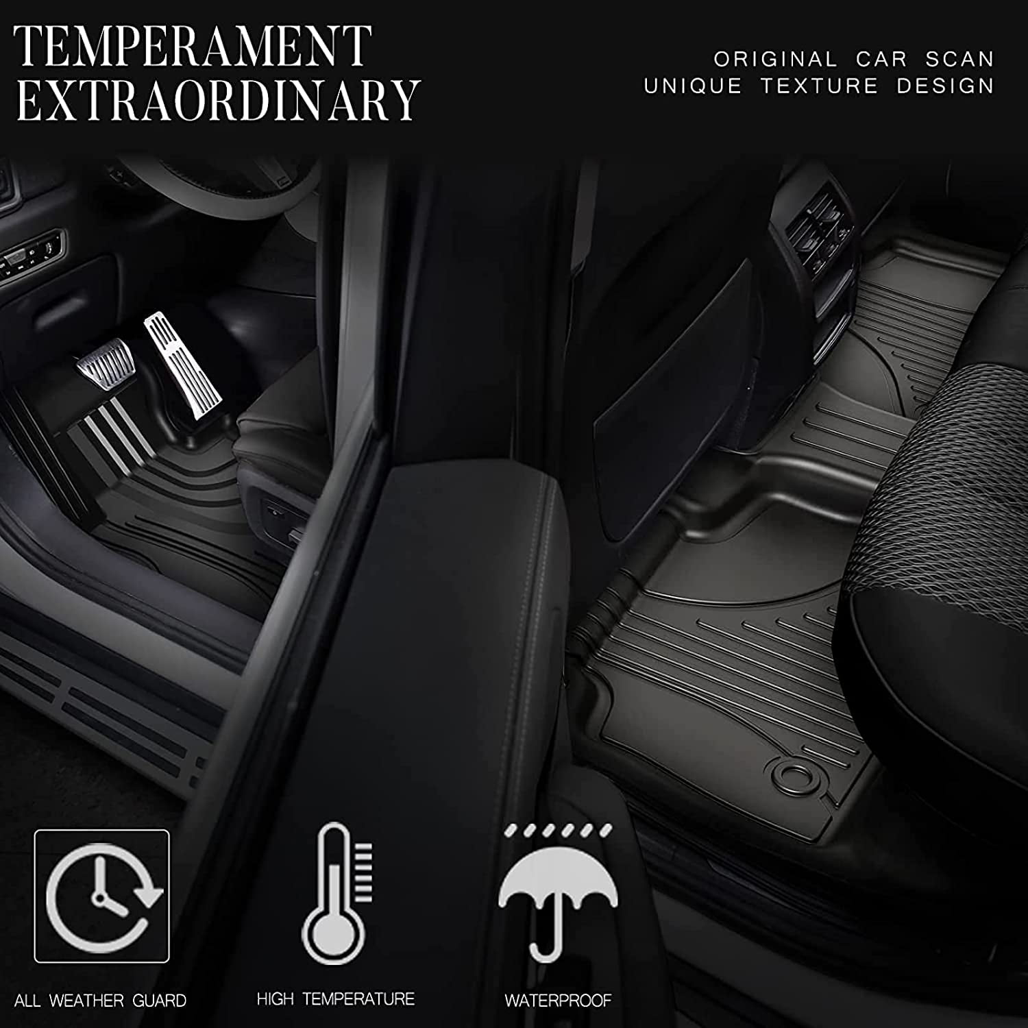 Automotive Floor Mats for Toyota Camry 2018-2023 (Petrol/Hybrid Model), Heavy Duty TPE All Weather Car Floor Mats, 1st & 2nd Row Full Set Rubber Floor Liners, Anti Skid Car Mats, Black