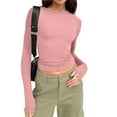thumbnail image 2 of Povozer Womens Long Sleeve Shirts Basic Tee Shirt Going Out Y2k Crop Tops(Pink,M), 2 of 5