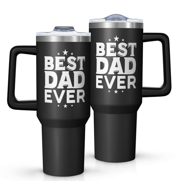 OBREWU Best Dad Ever Tumbler with Handle and Lid,40oz Best Dad Ever Double Wall Vacuum Insulated Tumbler,Best Dad Ever Cups Gift for Women and Men