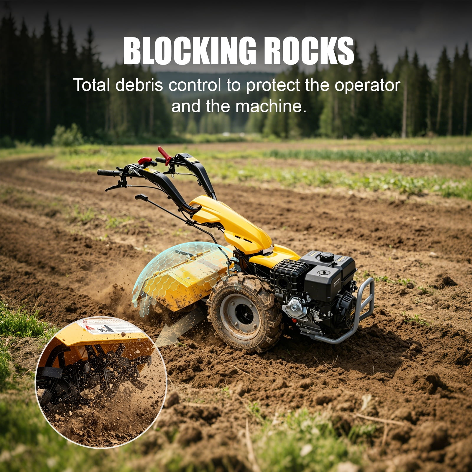 MMS 26''  Rear Tine Tiller Cultivator, 13.5HP 420CC Tractor Rototiller Dual Direction Full Gear Transmission Replaceable Module