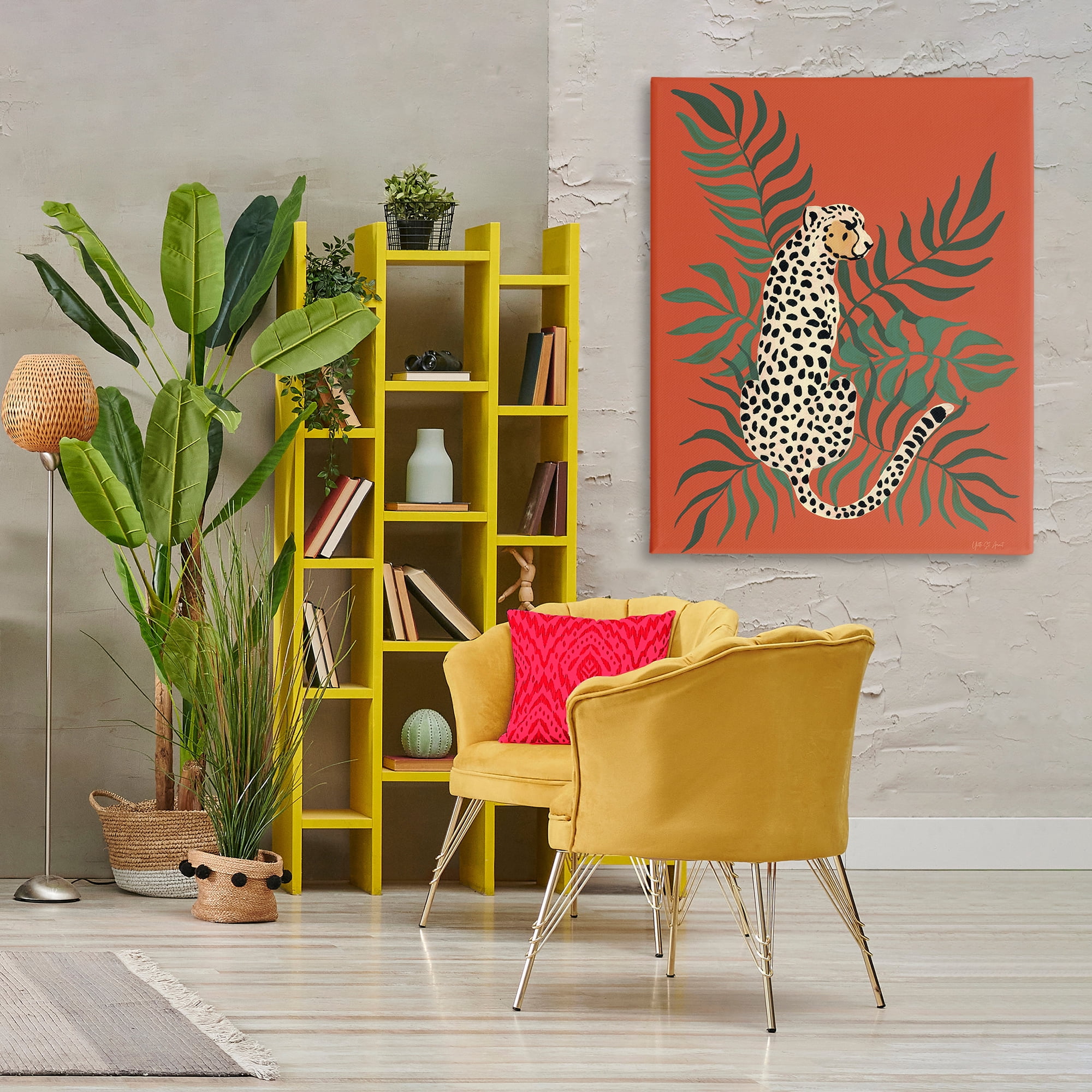 Stupell Industries Leopard & Palm Leaves Animals & Insects Painting Gallery Wrapped Canvas Art Print Wall Art, 36 x 48