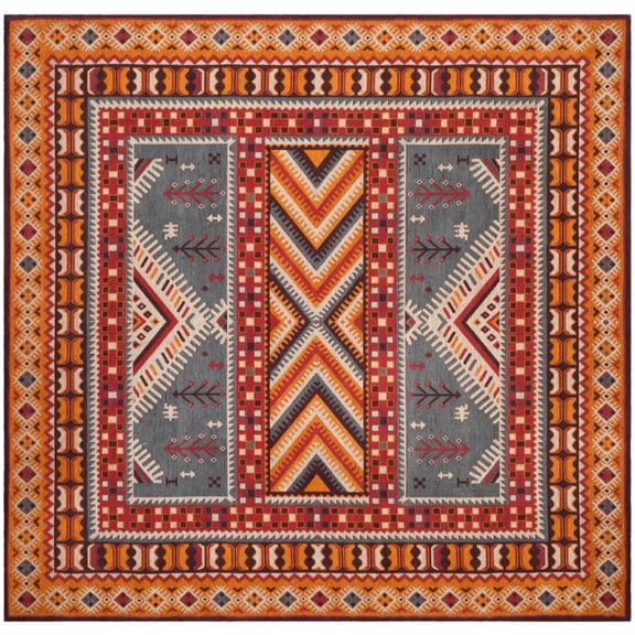 SAFAVIEH Classic Vintage Clarette Geometric Area Rug, Slate/Mustard, 6' x 6' Square