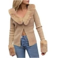 thumbnail image 2 of Pntutb, cárdigan de manga larga de nuevo estilo de invierno para mujer, cuello de lana de Color sólido, abrigo de suéter de un solo pecho tejido Sexy Pntutb Pntutb-3928, 2 of 6