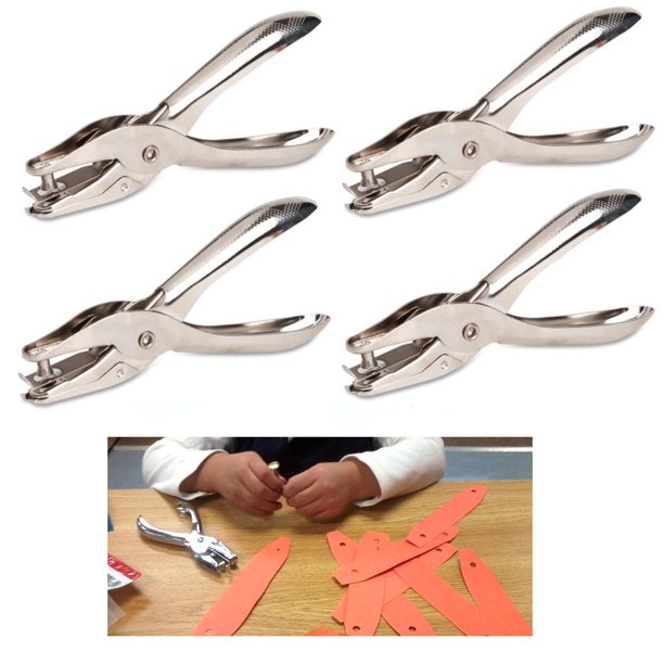4 Paper Punch Plier Scissor Single Hand Hole Office Metal Puncher