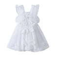 thumbnail image 1 of B91xZ Robe Décontractée pour Filles Couleur Unie Ligne A Évasée Ceinturée Robe de Fête Décontractée, Blanc 4-5 Ans, 1 of 5