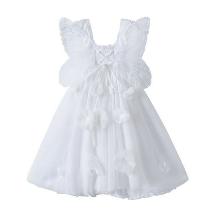 

Zlekejiko Toddler Girls Fly Sleeve Butterfly Tulle Suspenders Dress Dance Party Princess Dresses Clothes Toddler Girl 5t Big Girls Long Dresses