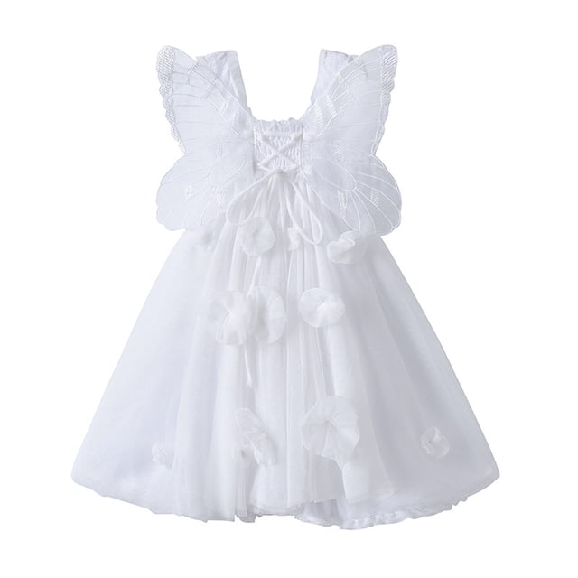 B91xZ Robe Décontractée pour Filles Couleur Unie Ligne A Évasée Ceinturée Robe de Fête Décontractée, Blanc 4-5 Ans