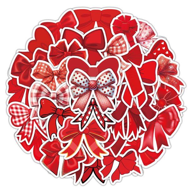 Calcomanía con forma de lazo rojo, bonita y creativa, con forma de lazo con dibujos animados, 50 uni