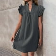 thumbnail image 6 of biudgviw Casual Dresses for Women Ruffle Cap Short Sleeve Midi Dress Textured V Neck Beach Vacation Short Sundress Trendy Clothes, 6 of 7