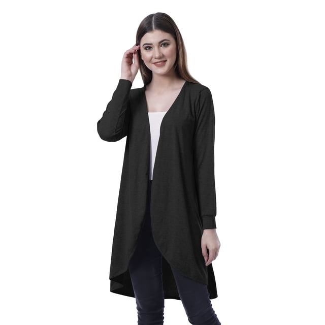 Moomaya Cardigan Long en Coton à Manches Longues Hi-Lo pour Femmes